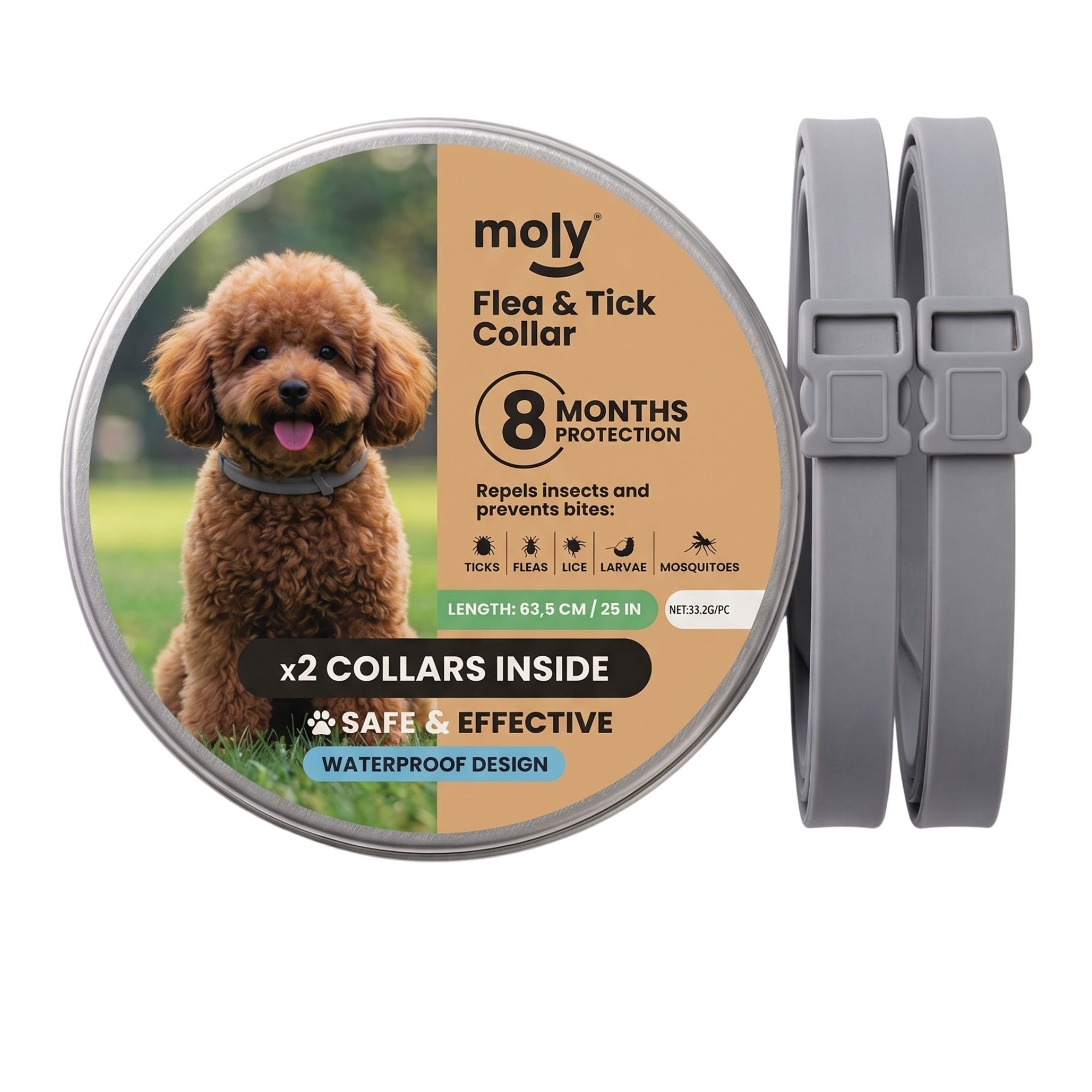 COLLAR MOLY ANTIPARASITARIO DE PERROS NATURAL PACK 2 PARA RAZAS PEQUEÑAS CONTRA PULGAS GARRAPTAS MOSQUITOS LARVAS PIOJOS